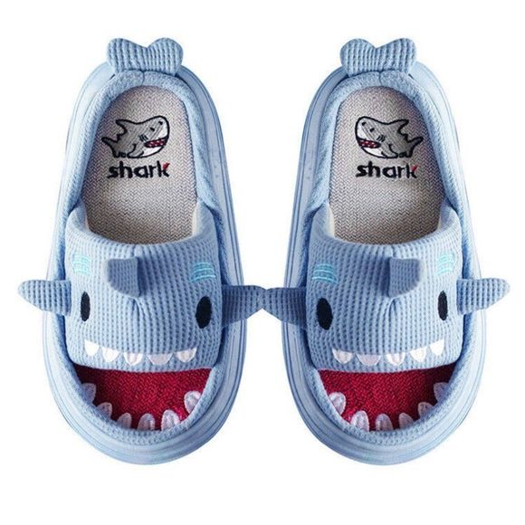 JAWS Blue Shark Slippers | Women Kids Cotton Home Indoor Shoes Winter - Picture 7 of 8